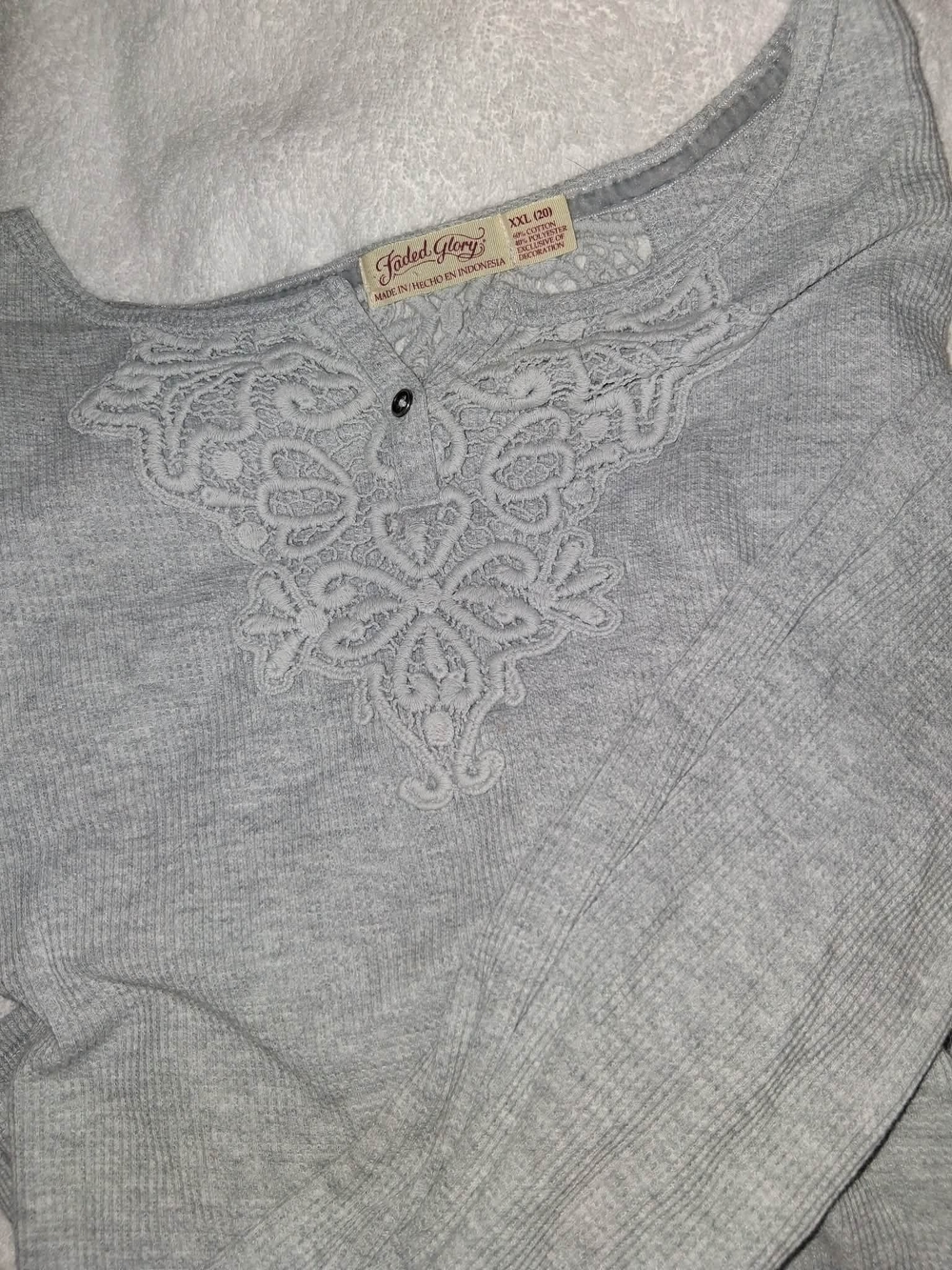 Sonoma Light Gray Lace-Applique Thermal Scoop Neck Sweater